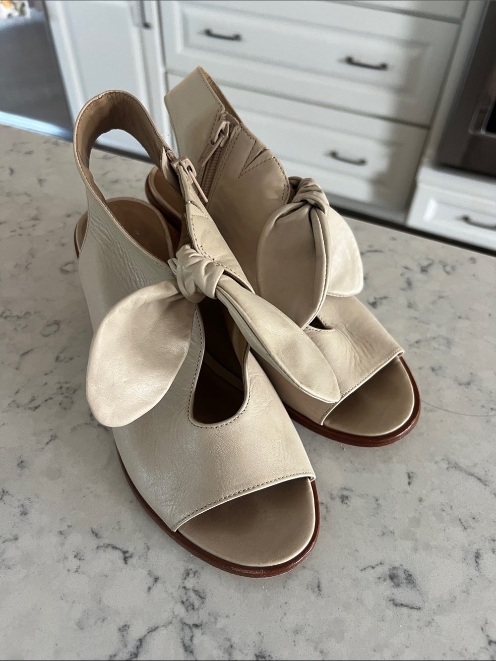 Bernardo Cream Knot Peep-Toe leather Slingback Heels